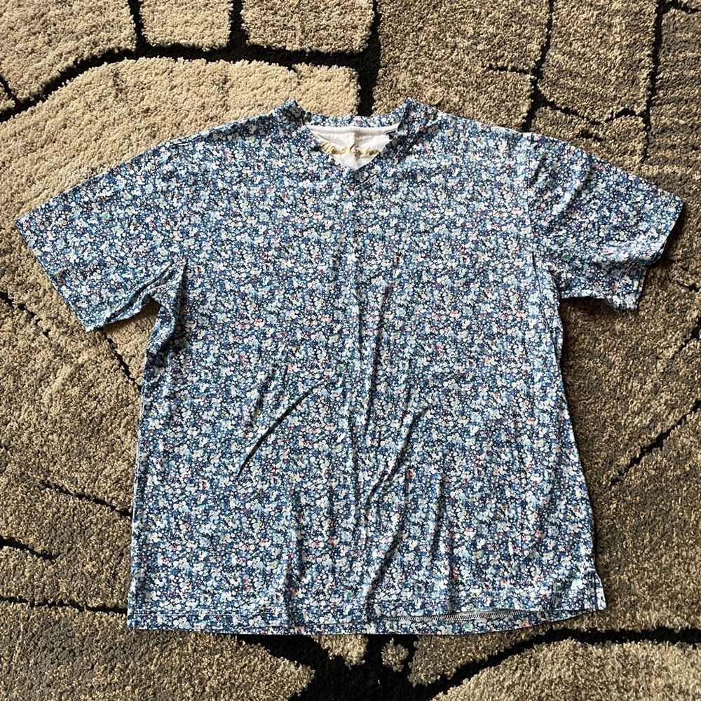 Robert Graham Blue Multi Floral Short-Sleeve Tee Medium